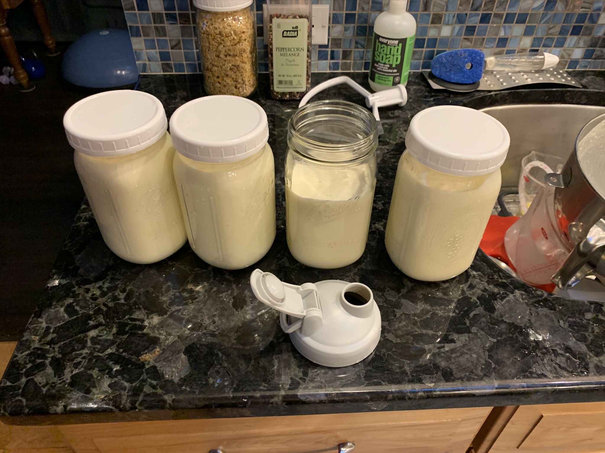 Full batch of eggnog in quart mason jars